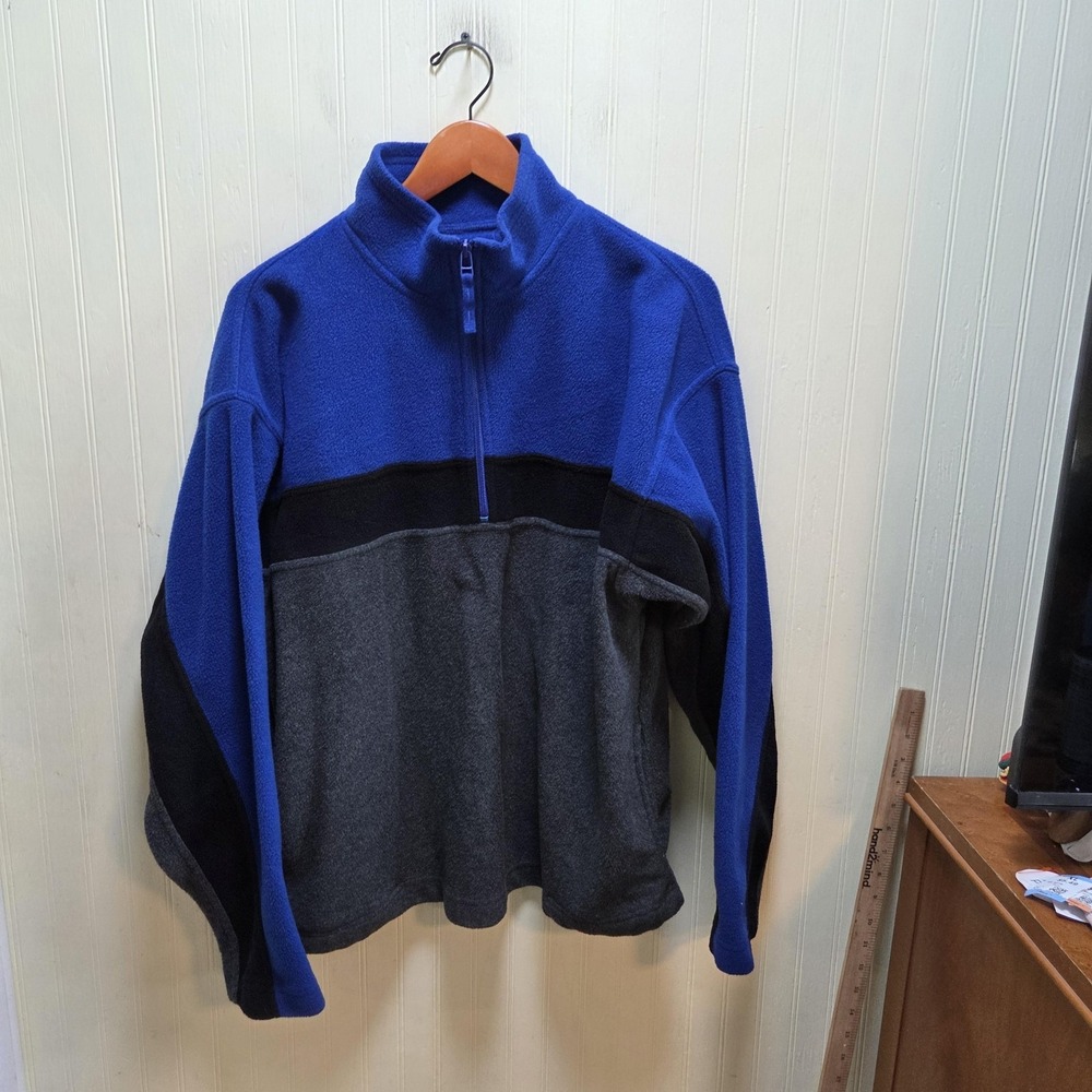 Gap Jacket Mens Large Blue Gray 1/4 Zip Fleece Colorblock Pullover Pockets
